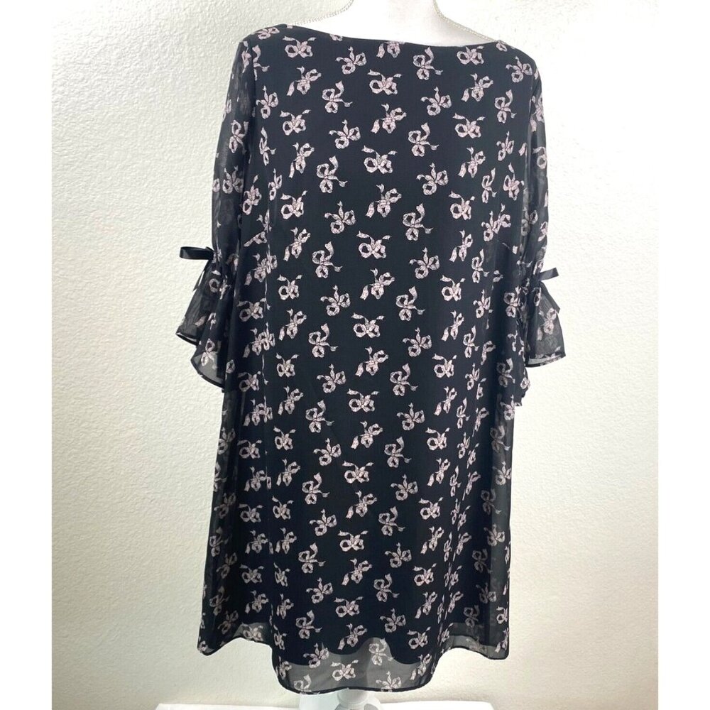 Betsey Johnson Dress Women's Blue Sz 16 Bow Print Bell Sleeves Ribbons Twee